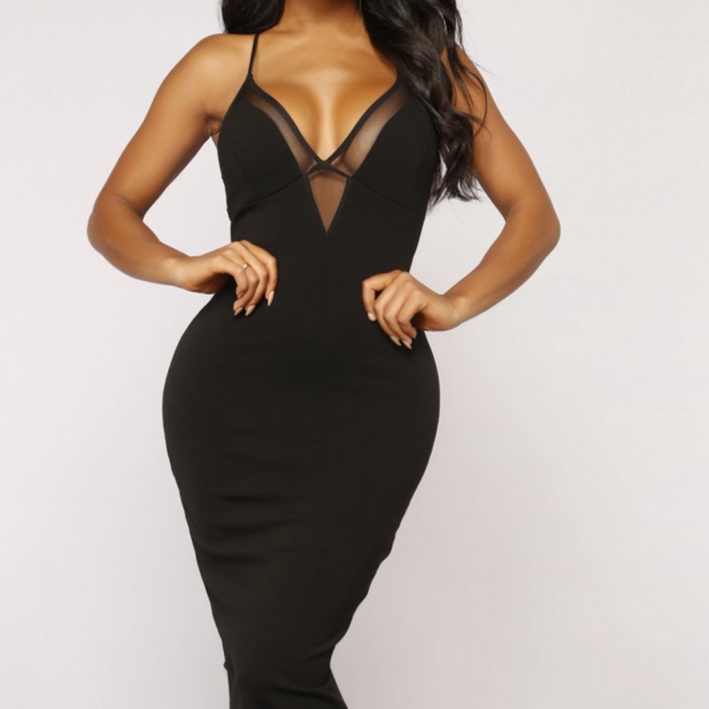 FASHION NOVA Miss Mesh Midi Dress - Black - SIZE S